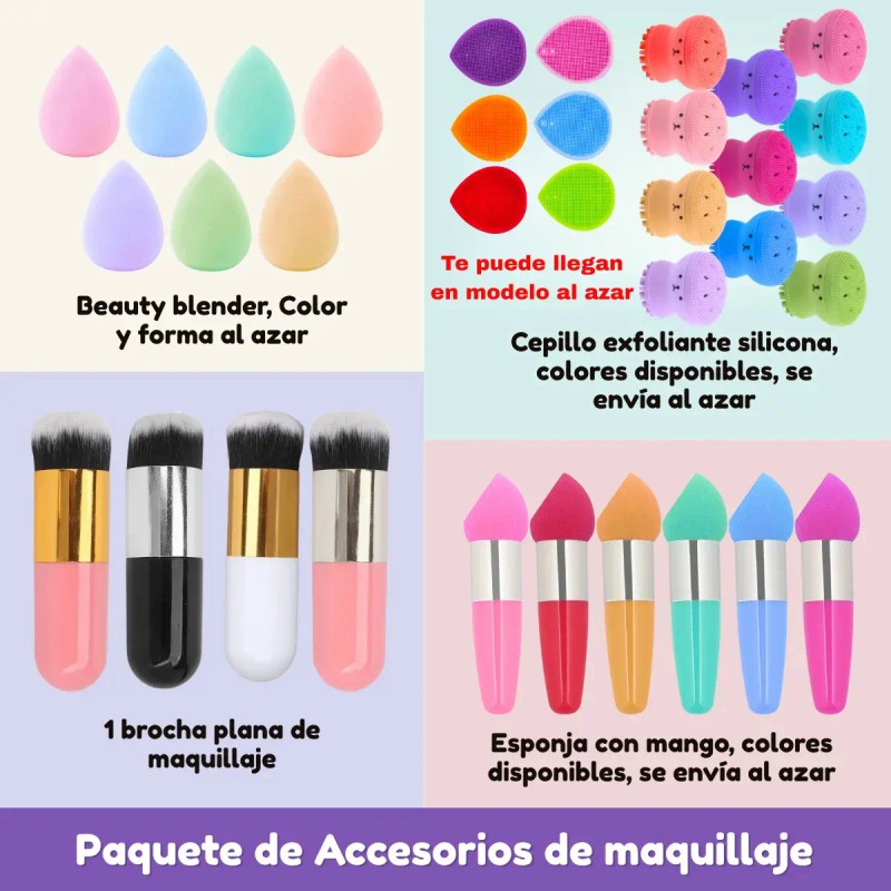 Cosmetiquera Transparente Brocha Esponja Maquillaje 18pzs