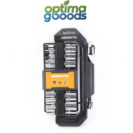 WORX 23-Piece 1/4"+3/8" Drive Socket Set with Rotatable Storage Rack.