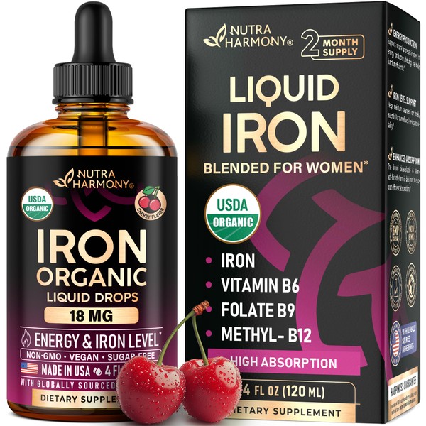 Liquid Iron Supplement for Women 18 mg - USDA Organic