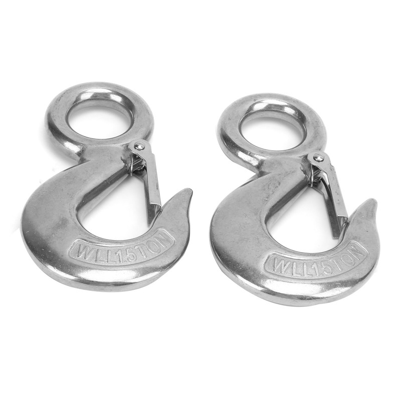 2pcs 1.5 Tons Eye Slip Hook with Safety Latch Stainless