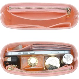 KESOIL Small Purse Organizer Insert Compatible with Longchamp Mini LePliage Xtra/Original/Green XS Pouch, Felt Handbag Organizer Divider Shaper Inner with Zipper, Pink/XS