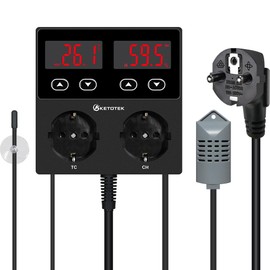 KETOTEK Thermostat Hygrostat Socket Digital, Temperature Controller Humidity Regulator Socket with 2 Sensors 230 V, Temperature Humidity Regulator for Greenhouse Mushroom Terrarium