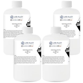 Lab Alley Hydrochloric Acid 31%, Lab Grade, High-Quality Solution for Industrial and Laboratory Use, Ideal for Use in Leather and Steel Industries (1 Gallon Total (Pack of 4 x 1 Quart Bottles))