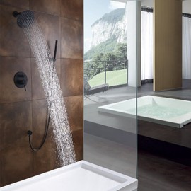 Black Shower Fixtures, Matte Black Shower Faucet Set, Black Shower System with Rain Shower and Handheld,sumerain