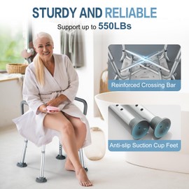 ModunDry Shower Chair for Inside Shower,Heavy Duty 550lbs Shower Chair for Elderly and Disabled with Arms and Back,Adjustable 6 Heights Shower Seats for Adults Seniors with Reinforced Crossbars,Grey