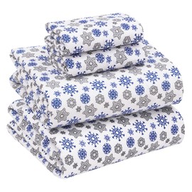 RUVANTI Flannel Sheets Queen Size - 100% Cotton Brushed Bed Sheet Sets - Deep Pockets 16 Inches (fits up to 18") - All Seasons Breathable & Super Soft - Warm & Cozy - 4 Pcs - Snow Flake Grey