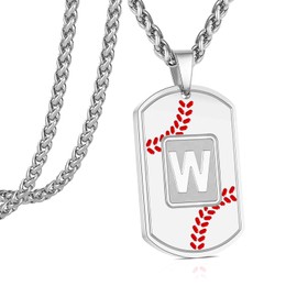 GWIZJ Baseball Initial A-Z Letter Necklace Dog Tag for Men Boys Son Boyfriend Stainless Steel Pendant Sports Athletes Jewelry Gifts 24 Inch Chain, Stainless Steel, No Gemstone