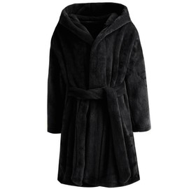DNggAND Boys Girls Bathrobes,Toddler Boy Girl Robes,Children's Plush Soft Coral Fleece Hooded Pajamas Sleepwear for Kids Black 11-12Y