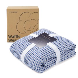 EGOHOME 100% Cotton Waffle Blanket Twin Size for Bed-Breathable and Lightweight,Soft Dual-Tone Textured Jacquard Waffle Weave Blankets for Summer Spring,Navy Blue,60 x 80 Inches