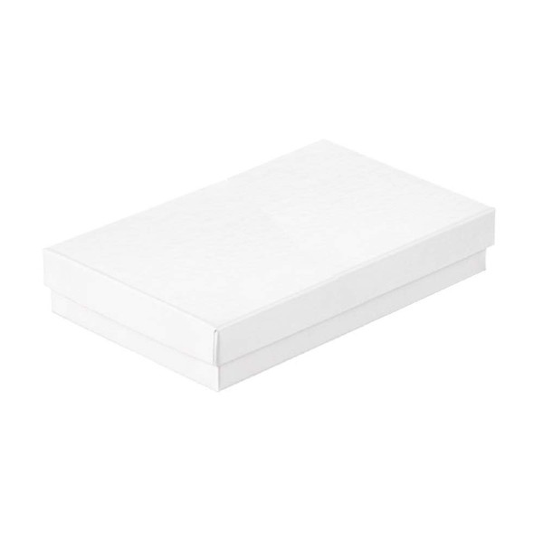 888 Display - Case of 100 Boxes of 5 3/8" x 3 7/8" x 1" White Glossy Shiny Cotton Filled Jewelry Boxes