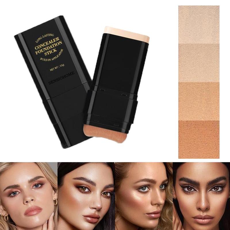 Foundation Concealer Stick,Dual-ended with Built-in Brush,Multi-Use Concealer & Highlighter for