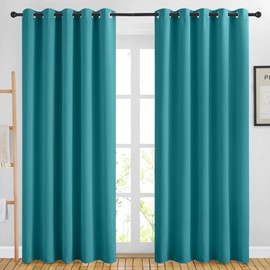 NICETOWN Blackout Peacock Teal Curtains for Sliding Glass Door - Thermal Insulated Room Darkening Big Window Treatments Sound Reducing Grommet for Bedroom/Room Divider (2 Panels, W66 x L84)