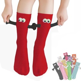 ARTSIM Magnetic Hand Holding Socks, 3D Doll Couple/Friend Socks with Magnetic Hands, Novelty and Gag Gifts for Kids Women Couple Red (Color : Red, Size : One Size)