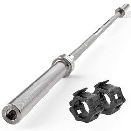 SereneLife Olympic Chrome Barbell Steel Bar, 7-Foot Weight Straight Solid Iron Weighted Workout Bar For Weightlifting, Power Lifting Strength Training Exercises, Perfect for Home Gym, 2 plastic clips