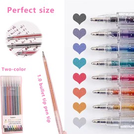 Gel Glitter Colored Pen,8 PCS Pens Hybrid Dual Metallic Liquid Gel Roller Pen 8 Colors Adult ShimmeringColouring Books Doodling Drawing for Coloring Books Cards Ink Rollerball Pens