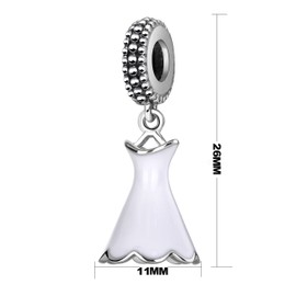Hoobeads White Enamel Dress Charms Pendant Solid 925 Sterling Silver Princess Dress Dangling Charm