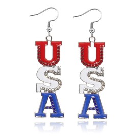 4th of July Earrings Accessories Independence Day Patriotic Earrings Red White and Blue USA Star Flag Dangle Drop Earring Jewelry 4th of July Shirts Outfits for Women