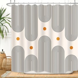 ZXMBF Mid Century Shower Curtain Boho Minimalist Abstract Arch Sun Simple Lines Geometric Modern Beige Bathroom Decor Waterproof Fabric 72Lx72W Inch with 12pcs Plastic Hooks