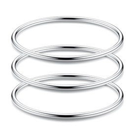 Morfetto 3mm 14K Gold Bangles for Women Bangle Set Stainless Steel Stackable Glossy Thin Round Bangle Bracelet Silver-8.5inch