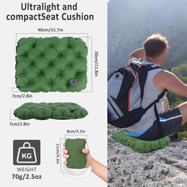 Portable Inflatable Airplane Seat Cushion for Travel Office Camping, 3D Air Cell Pressure Relief Foldable Pad (Green)