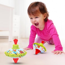 Beeqoo Spinning Tin Top Retro Classic Toys Traditional Spin Tops Fun Farm Toys for Kids 3-6 Year Old - Metal Fidget Spinner for Kindergarten – Sensory Gyroscope