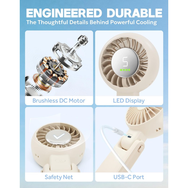 WIXBOSHU Portable Handheld Turbo Fan Foldable Personal Fans, 5 Gear