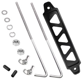 Tnisesm Black Billet Aluminum Battery Hold Down Bracket with 18-8(304) Stainless Steel 10 inch Bolts J Bolts