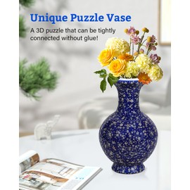 LED 3D Puzzle Vase, 200 Pieces 3D Puzzles for Adults with Flowers, Unique Arts and Crafts for Adults, Unique Housewarning Gifts for Women, Puzzle Vase for Home and Office Decor (Petaled Shard)