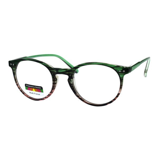 Multi Focus Progressive Reading Glasses 3 Powers in 1 Round Green Pink +3