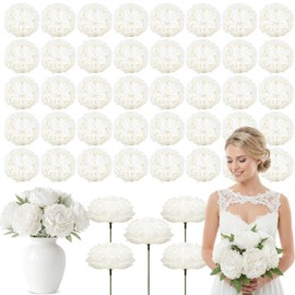 Suncalla Artificial Peony Rose Flowers Heads 4.7 Inches Silk Fake Peony Head Flowers for Wedding Bridal Bouquet Home Floral DIY Centerpieces Tables Party Decorations(White,50 Pcs)