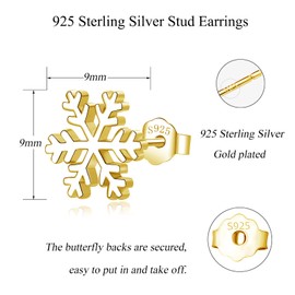 Loutade Silver Christmas Stud Earrings for Women, 925 Sterling Silver Xmas Stud Earrings, 9mm Small Gold Snowflake Stud Earrings, Tiny Cute Cartilage Sleeper Stud Earrings for Winter Christmas