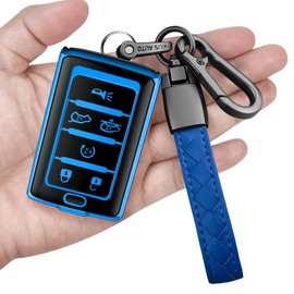 Sindeda for Jeep Key Fob Cover with Keychain Soft Full Protection Key Shell Compatible with Grand Cherokee L Grand Wagoneer 2021-2024 Smart key (Blue, 5 Buttons)