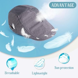 FBBULES Summer Hat, Flat Cap, Beret, Breathable Mesh Peaked Cap, Gatsby Newsboy Hat for Men and Women, Adjustable 55-59 cm, Vintage Cabbie Cap, gray