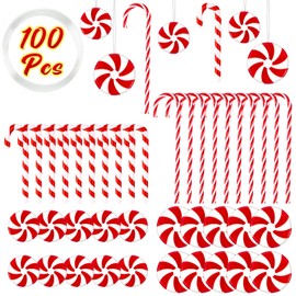 100Pcs Christmas Tree Decorations Candy Canes Hanging Ornaments Indoor Decor Red and White Xmas Crafts