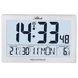 Atlanta Radio Wall Clock Digital with Temperature Display Indoor Outdoor Rectangular Silver - 4509