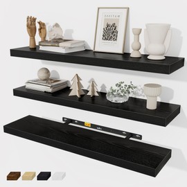 Fun Memories 30 Inch Floating Shelves Set of 3, Farmhouse Black Wall Shelves for Kitchen, Living Room, Wall Mounted Bathroom Shelves in Black, 30 x 6.7 x1.4 Inch