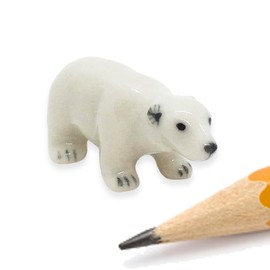 WitnyStore 1" Long Standing Polar Bear Figurine - Collectible Animal Art - Miniature Hand Made and Painted Ceramic Porcelain Clay Pottery Earthenware Ursine Table Decor Gift and Souvenir
