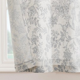 Lazzzy Gray Floral Kitchen Curtains 36 Inch Length, Linen Farmhouse Cafe Curtains Small Rustic Country Curtains Rod Pocket Tier Curtains, Set 2 Panels Grey on Beige