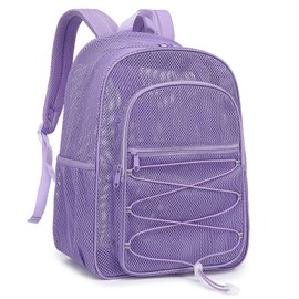 Esfoxes Mesh School Backpack for Girls Boys Women Men, Heavy Duty See Through College Bookbag School Bag (Lavender Purple)