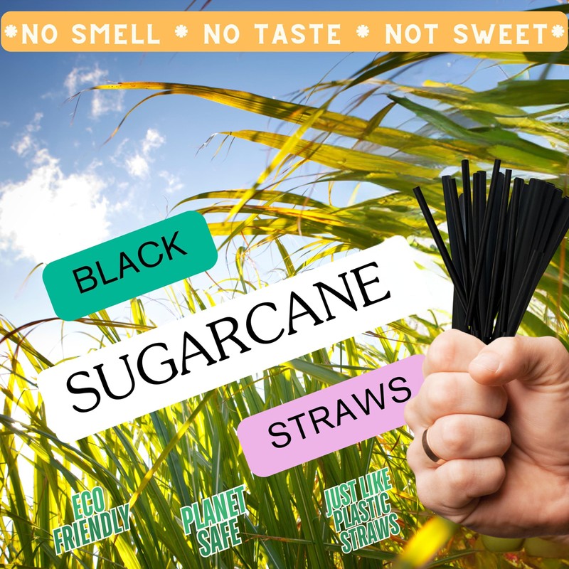 SYLVA-250 Black Cocktail Straws-Strong & Sustainable-made from Sugarcane Straws,Drinking Straws