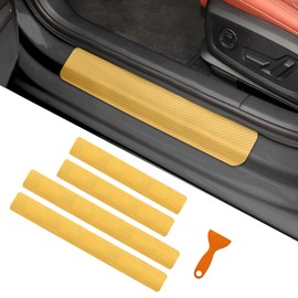 QZTYTY 4PCS Car Door Sill Protector, Car Door Edge Guards, 3D Carbon Fiber Auto Door Entry Edge Guard Protection Trim, Anti-Scratch Car Door Threshold Strips Car Accessories for Vehicles (3D Yellow)