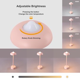 DAWALIGHT Cordless Table lamp, Rechargeable thouh Lamps Kids Light, 3 Level Outdoor Table lamp Waterproof Battery Operated Portable 5200mAh Stepless Dimming 2700K/4000K/6500K Aluminium Pink