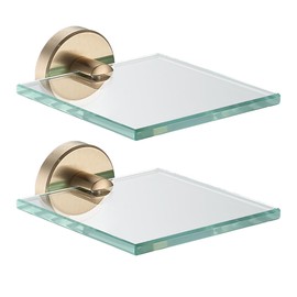 JQK Small Floating Glass Shelves Champagne Bronze, 4 Inch Display Ledges for Wall, Mini Decor, Living Room Bedroom Bathroom, Tempered Glass Shower Storage, 2 Pack, TGS101L4-CB-P2
