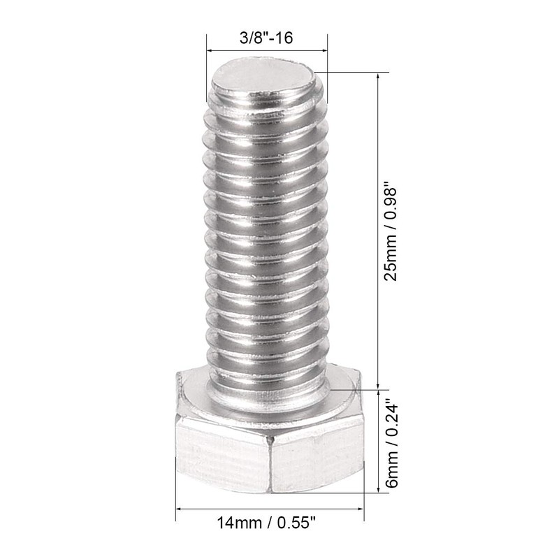 sourcing map 3/8-16x1" Hex Bolts 304 Stainless Steel Hexagon Screw