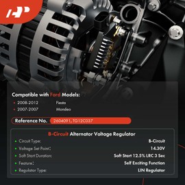 A-Premium Alternator Voltage Regulator Compatible with Ford Fiesta 2008-2012, Mondeo 2007, 14.3V B-Circuit 14.30 Vset