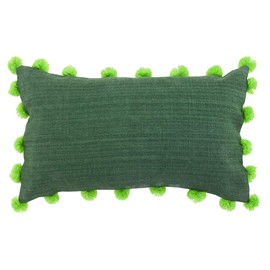 Divine Home Infinity Solids Outdoor Pillow, Green, 12" x 20" with Pompoms
