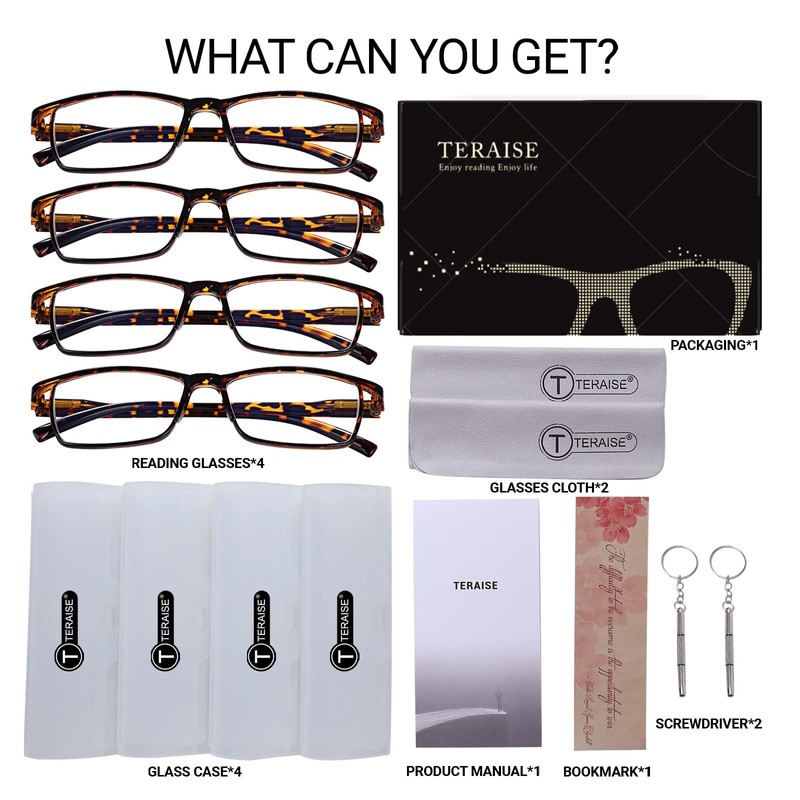TERAISE 4 Pcs Anti-blue Light Computer Reading Glasses with Spring