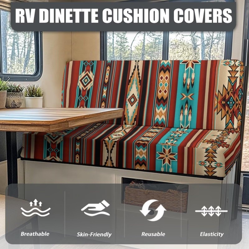Aztec RV Dinette Cushion Covers Stretch Ethnic Style Camper Cushion