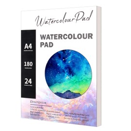 Watercolour Paper A4, 24 Sheets Watercolour Pad, White Watercolour Paper, Watercolour Paper for Watercolour Painting and Drawing, Suitable for Students, Beginners, Artists