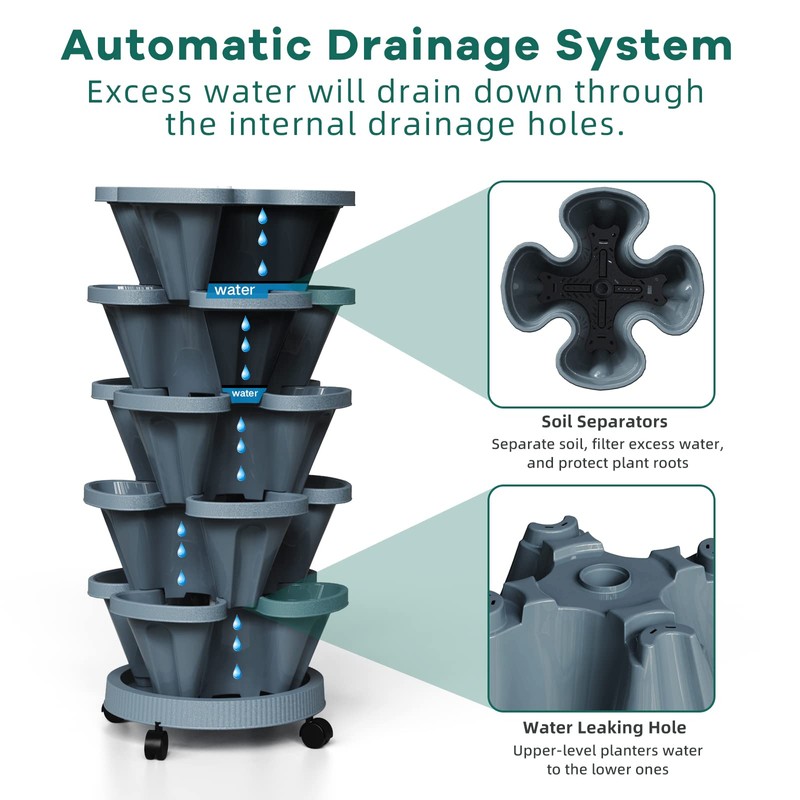 Tectsia Strawberry Vertical Planters Tower Garden, 6 Tiered Stacking Planter